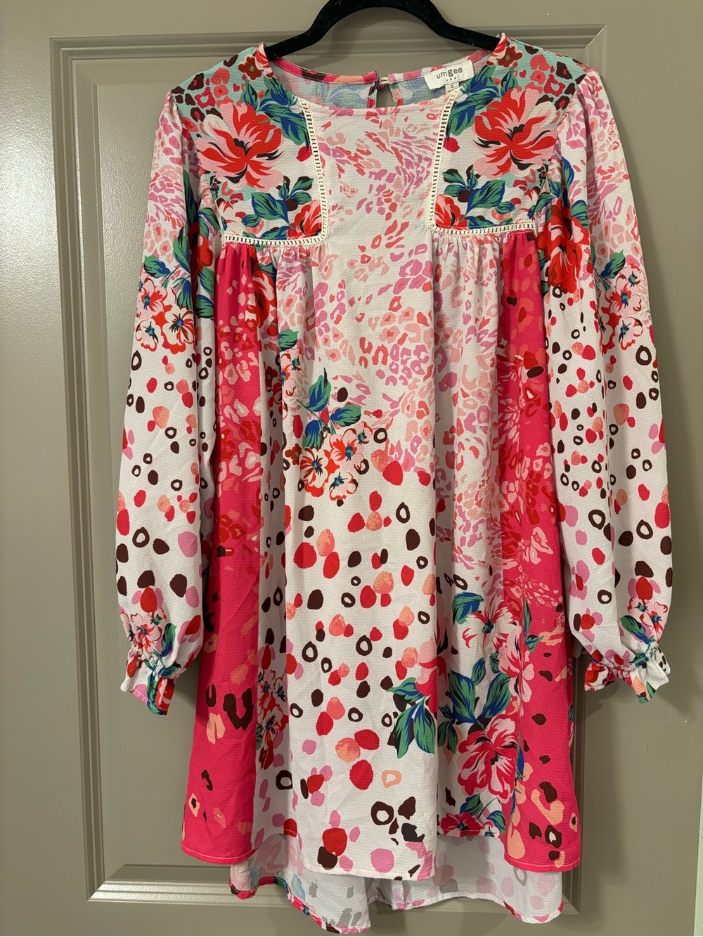 Umgee Pink Floral Patchwork Peasant Top